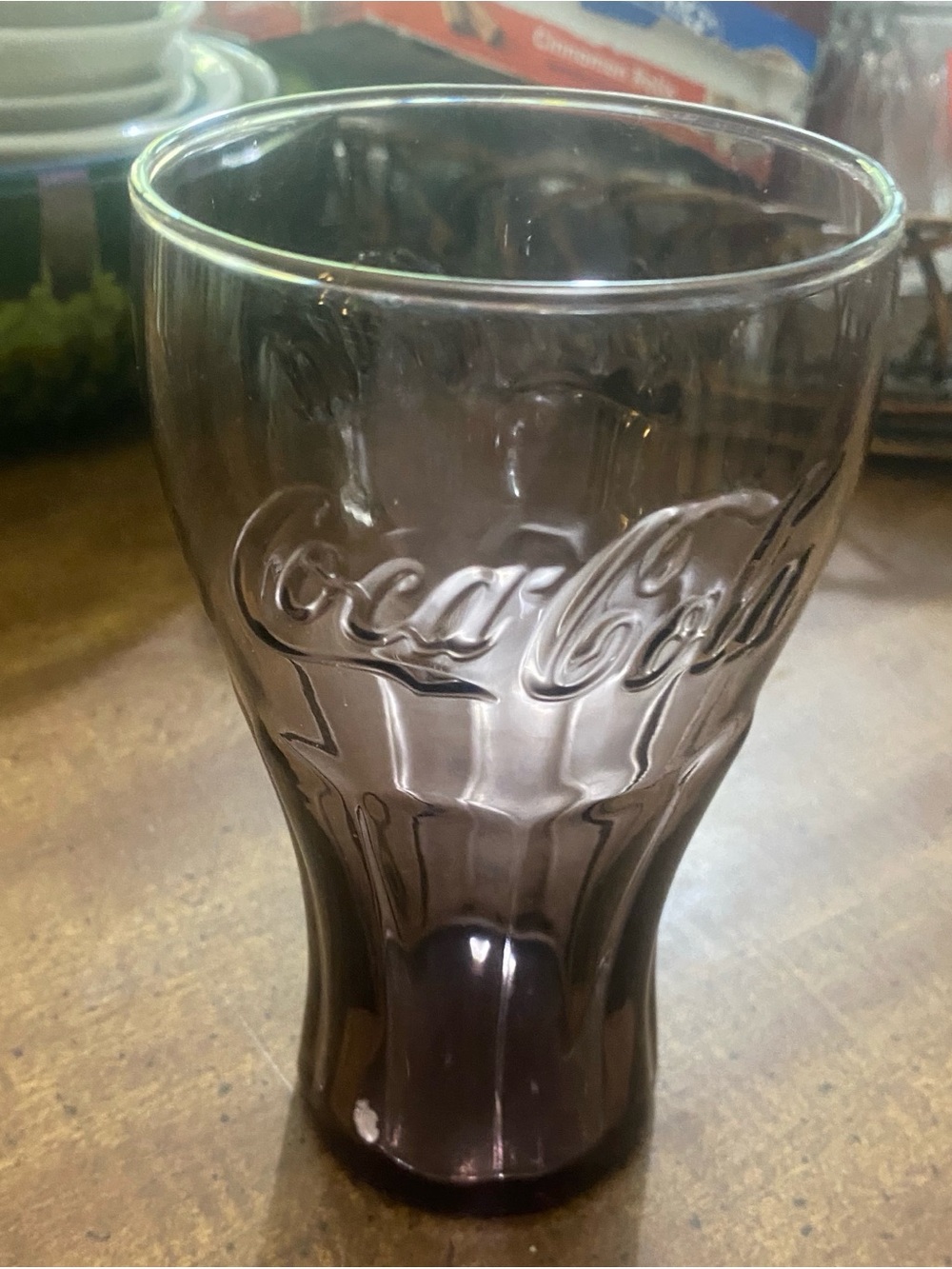 Coca Cola Embossed Smoky Purple Glass Vase